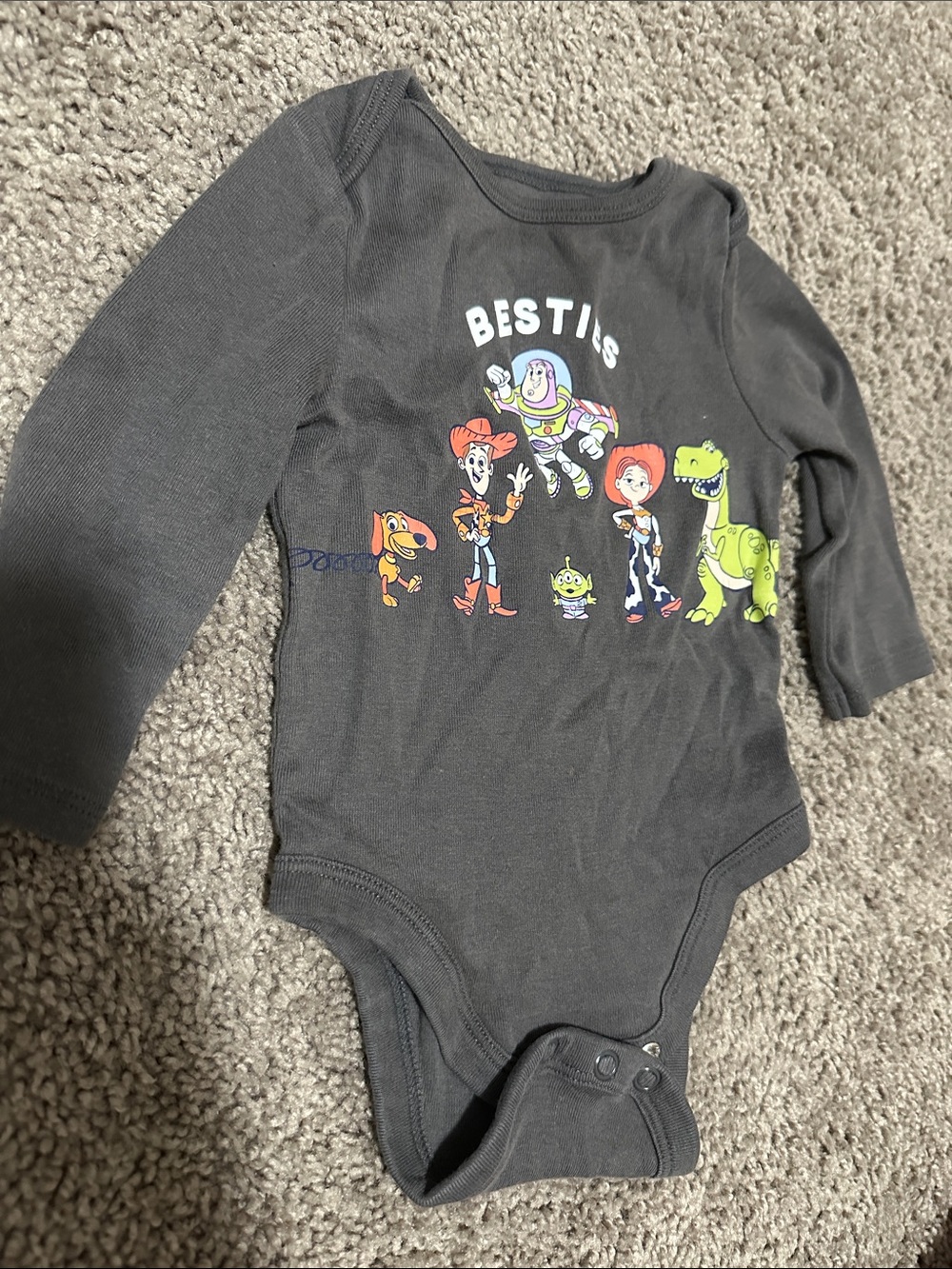 Disney Gray Long-Sleeve Toy Story 'Besties' Baby One-Piece